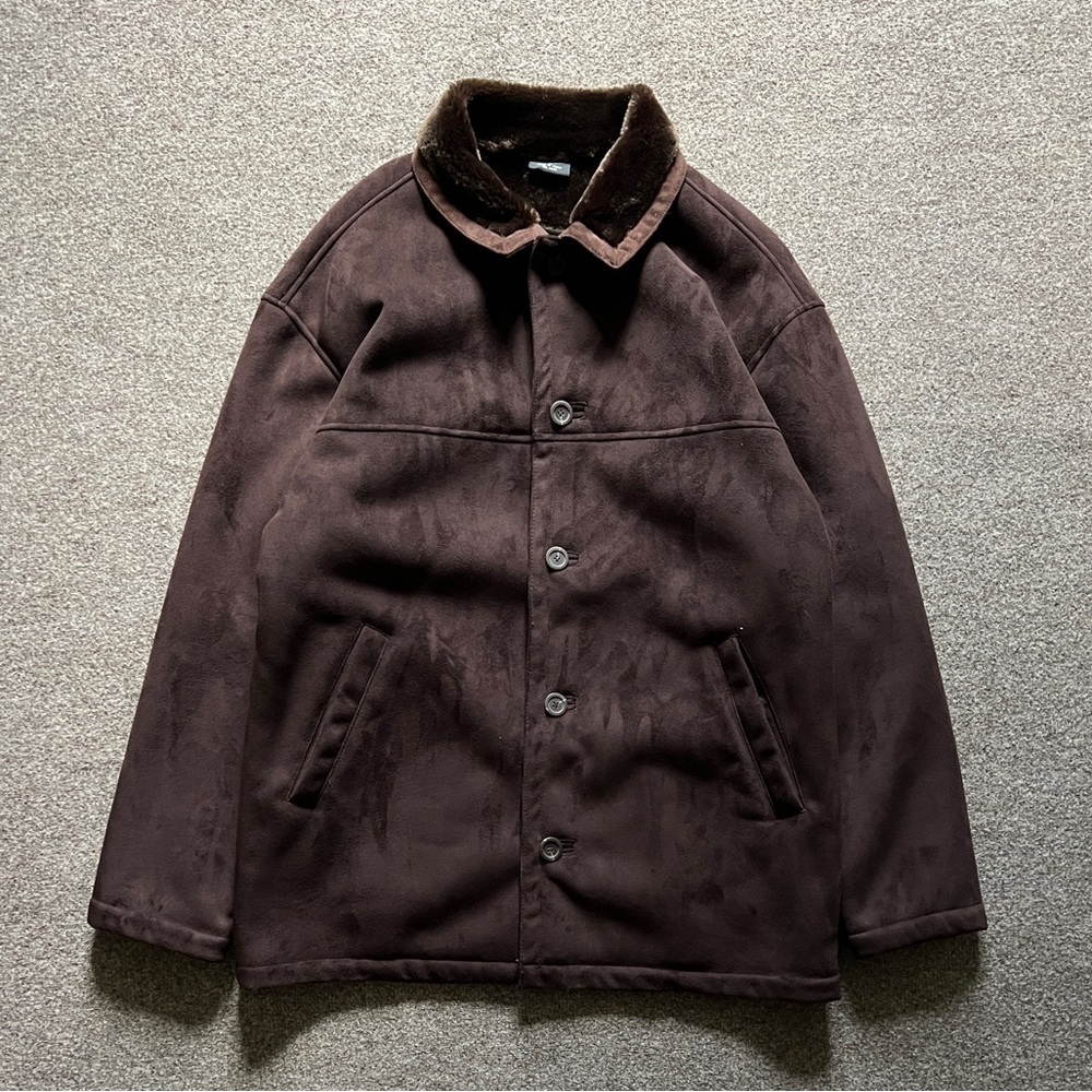 Vintage Weatherproof Faux Suede Fur Lined Collared Button Up Coat Jacket Men’s M